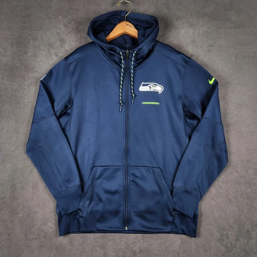 Seattle Seahawks Nike Hoodie Mens Large Navy Blue Full Zip Dri-Fit 837359-419
